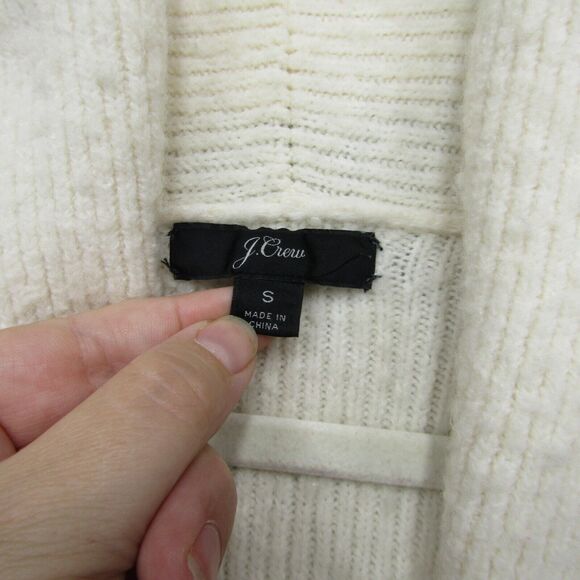 J Crew Sweater Double Breasted Long Cardigan Coat S Cream Shawl Collar Pockets - Picture 8 of 16